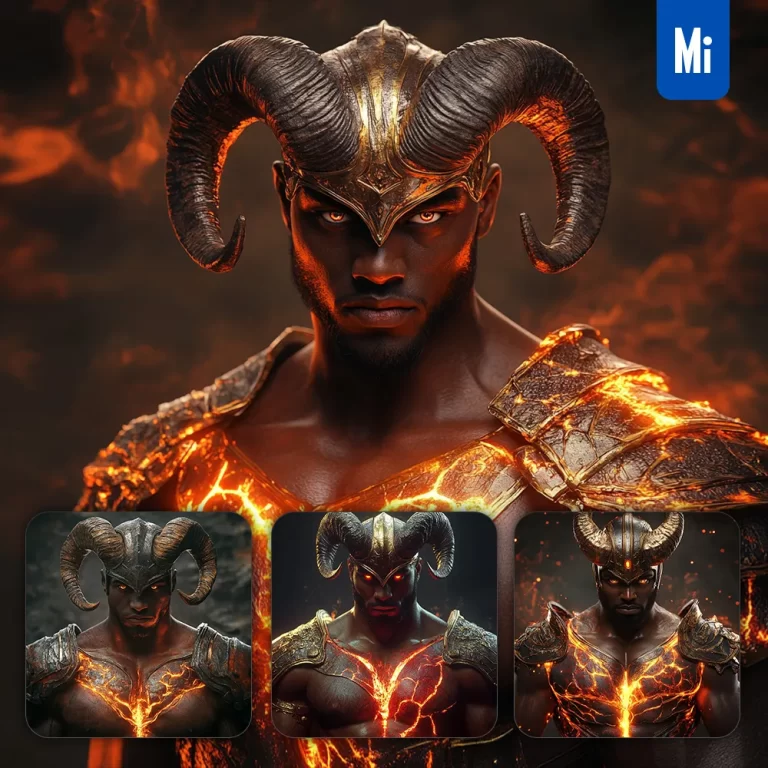 midjourney prompt African American warrior ram horn man armor photograph