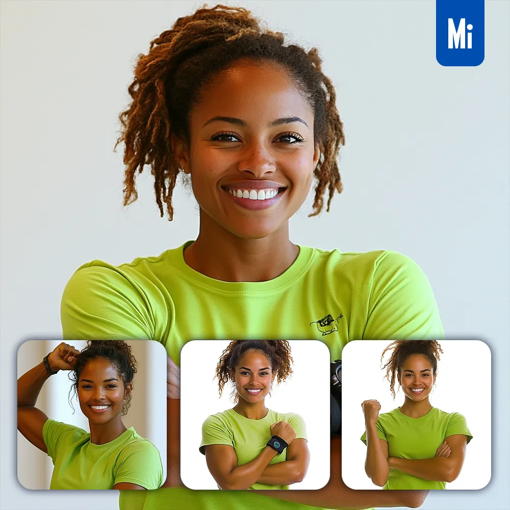 midjourney prompt African American woman fitness strong lime green T-shirt photography