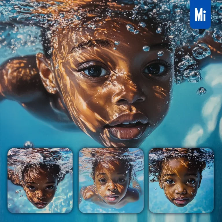 midjourney prompt African girl children kid swimming underwater photography