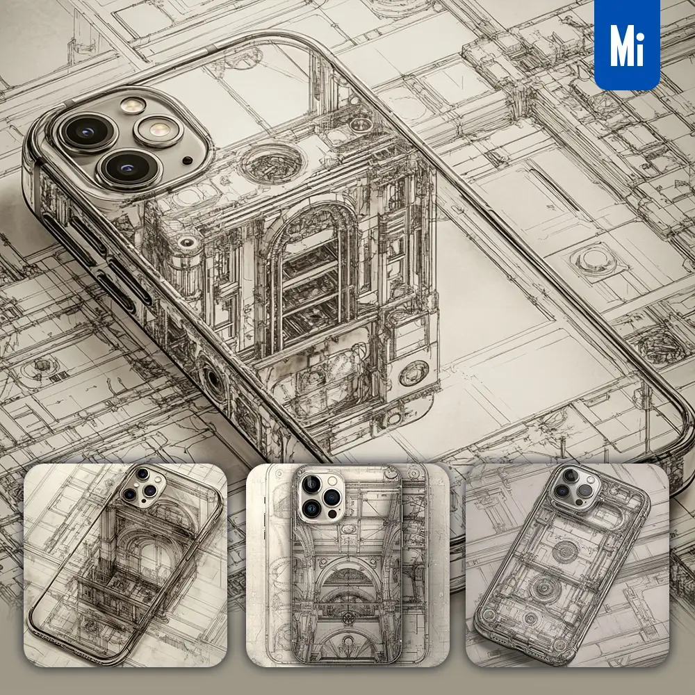 Midjourney Prompt Apple Smartphone Iphone Blueprint Drawing Model Illustration