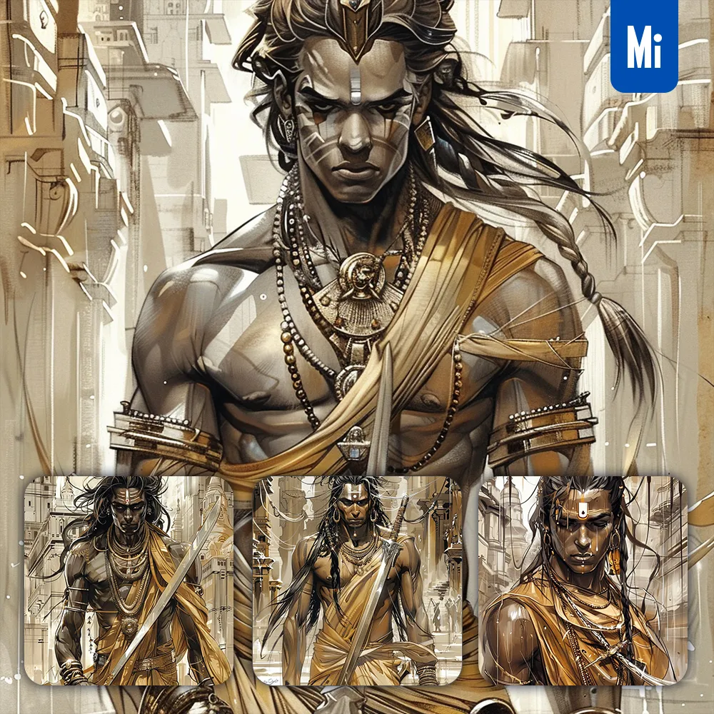 midjourney prompt Ashwatthama warrior sword Indian Hinduism art illustration painting