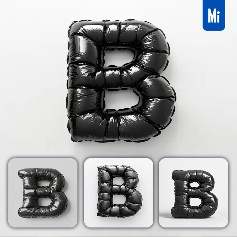 midjourney prompt B letter black inflated balloon 3D photography