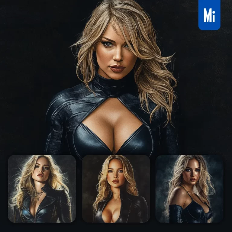 midjourney prompt Black Canary Jennifer Lawrence drawing animation comic portrait