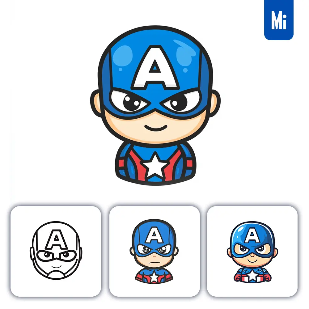 Midjourney Prompt Captain America Line Head Face Cartoon Graphic Icon Illustration Avatar Logo Portrait