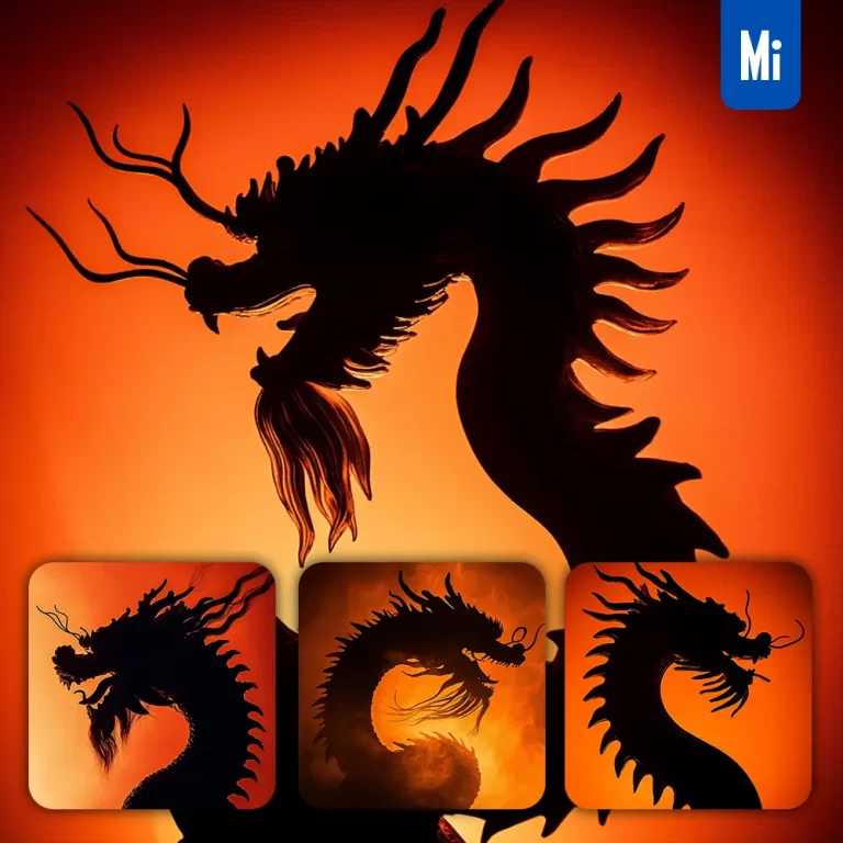 midjourney prompt Chinese dragon loong side head orange yellow silhouette photography