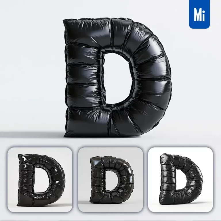 midjourney prompt D letter black inflated balloon 3D photography