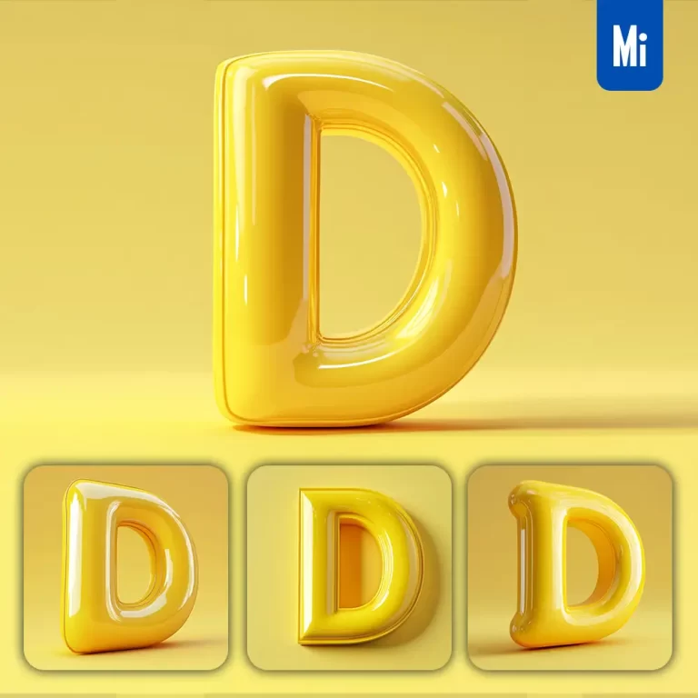 midjourney prompt D letter yellow 3D smooth C4D