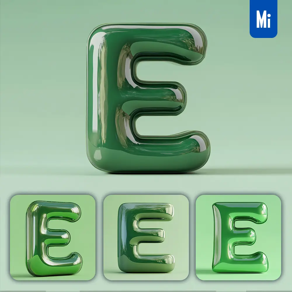 midjourney prompt E letter green 3D smooth C4D