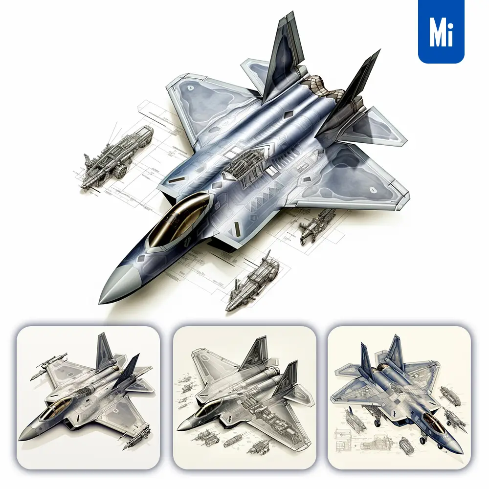 Midjourney Prompt F 22 Raptor Fighter Jet Breakdown Drawing Illustration