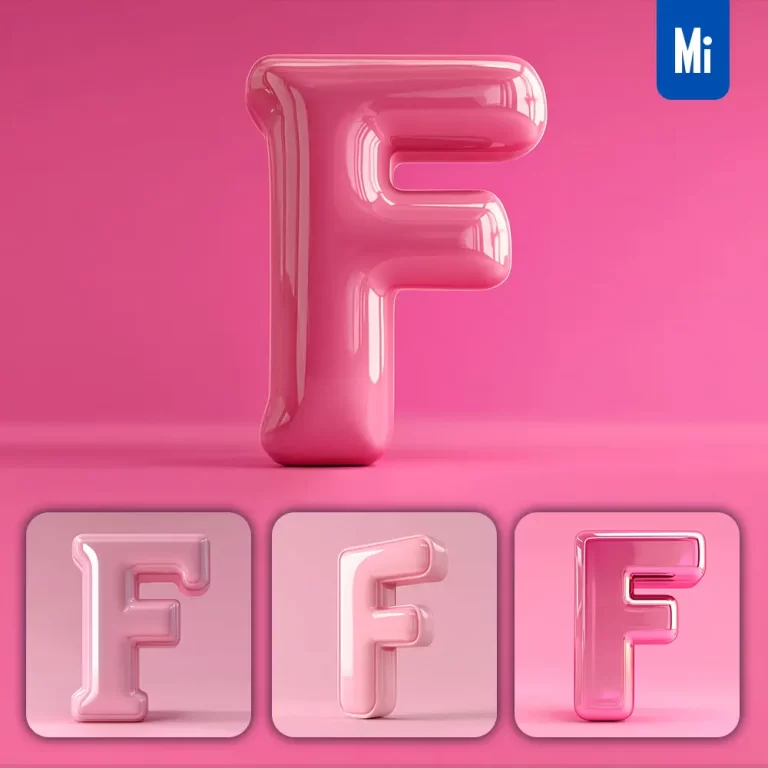 midjourney prompt F letter pink 3D smooth C4D