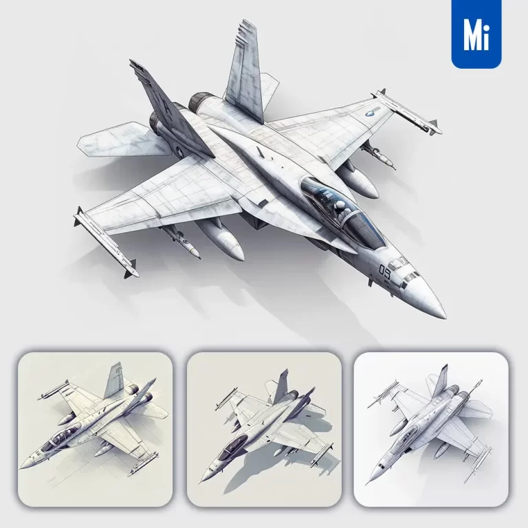 midjourney prompt F/A18 Hornet fighter jet US 3D model illustration