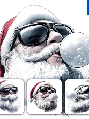 Midjourney Prompt Father Christmas Santa Claus Bubble Gum Ball Sunglasses Face Illustration
