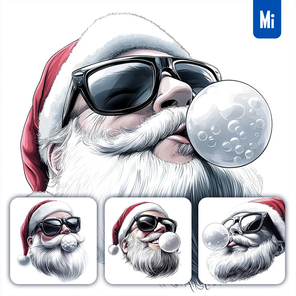 midjourney prompt Father Christmas Santa Claus bubble gum ball sunglasses face illustration