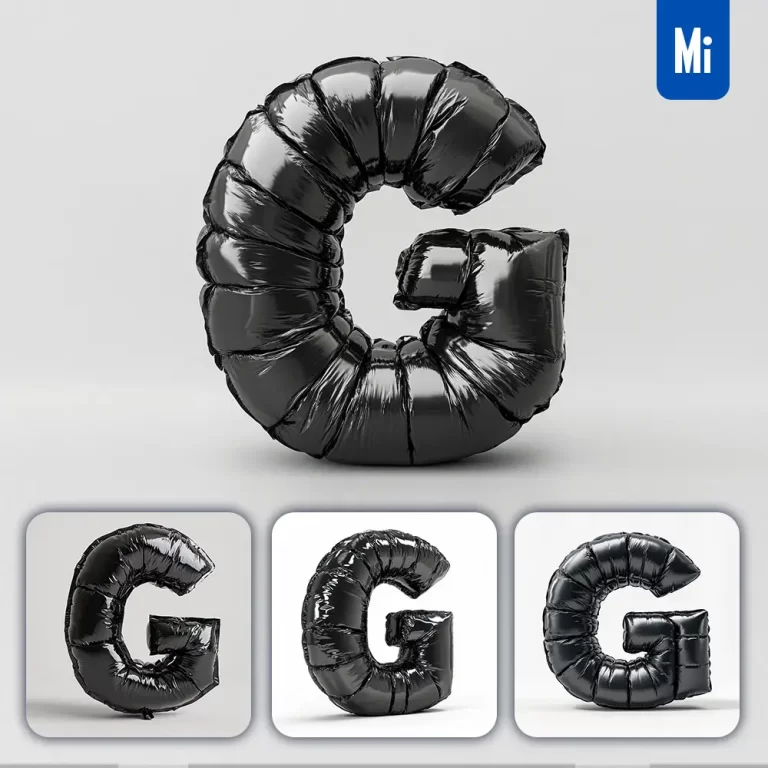 midjourney prompt G letter black inflated balloon 3D photography