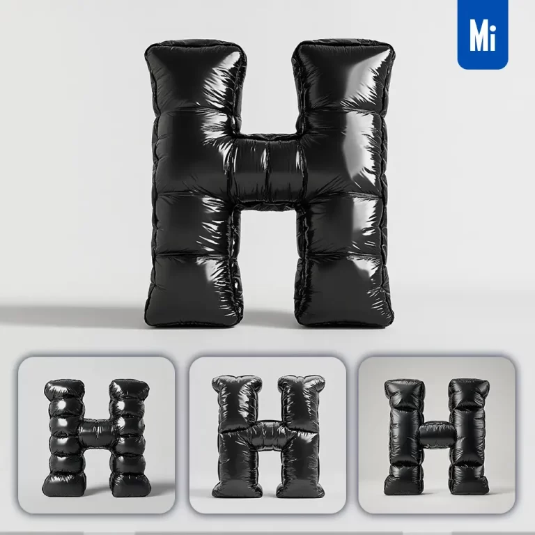 midjourney prompt H letter black inflated balloon 3D photography