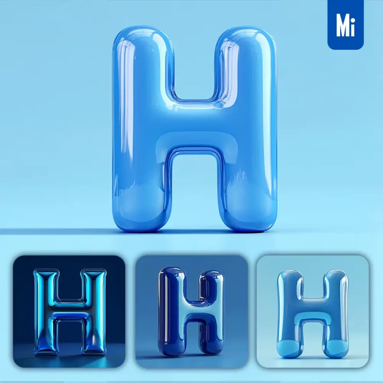midjourney prompt H letter blue 3D smooth C4D