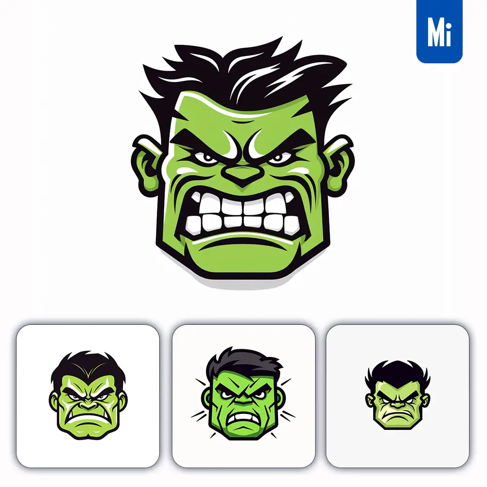 midjourney prompt Hulk line cartoon graphic icon illustration avatar logo portrait