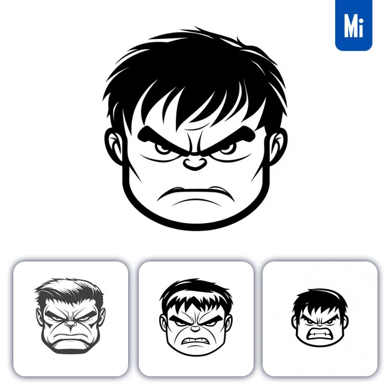 midjourney prompt Hulk line head face cartoon graphic icon illustration avatar logo portrait