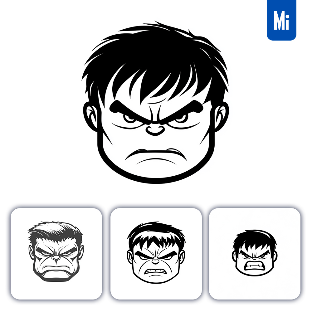Midjourney Prompt Hulk Line Head Face Cartoon Graphic Icon Illustration Avatar Logo Portrait