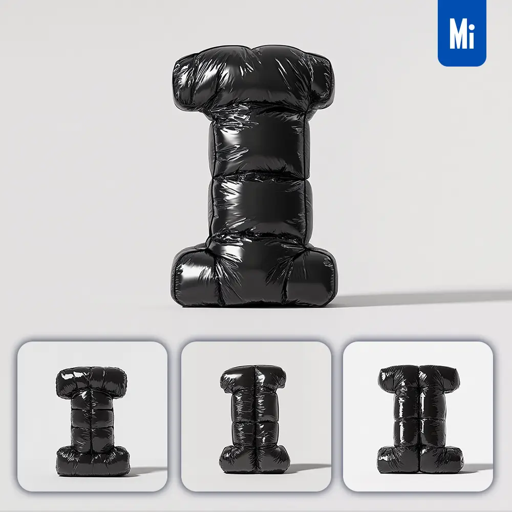 Midjourney Prompt I Letter Black Inflated Balloon 3d Photography