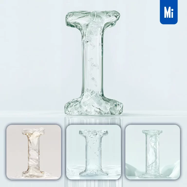 midjourney prompt I letter ice glass transparent 3D