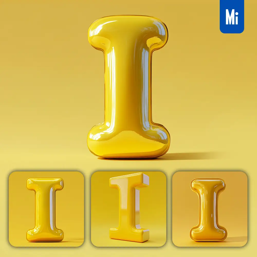 Midjourney Prompt I Letter Yellow 3d Smooth C4d