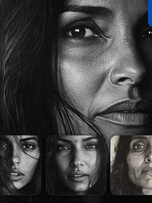 Midjourney Prompt Indian Woman Female Head Face Black And White Drawing