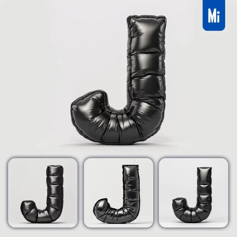 midjourney prompt J letter black inflated balloon 3D photography