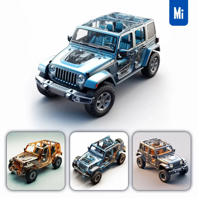 midjourney prompt JEEP Wrangler translucent 3D illustration