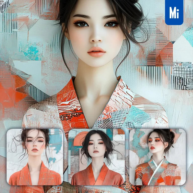 midjourney prompt Japanese female woman girl portrait red yukata painting photography
