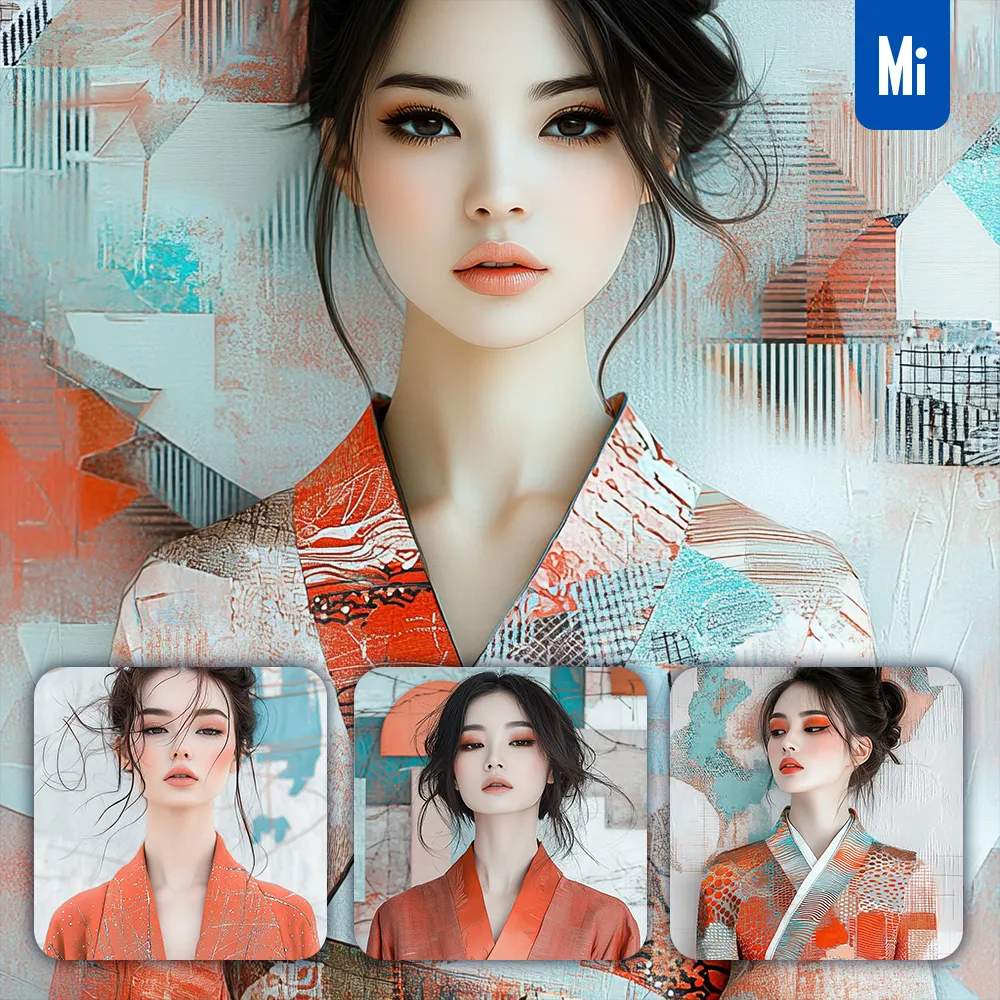 midjourney prompt Japanese female woman girl portrait red yukata painting photography