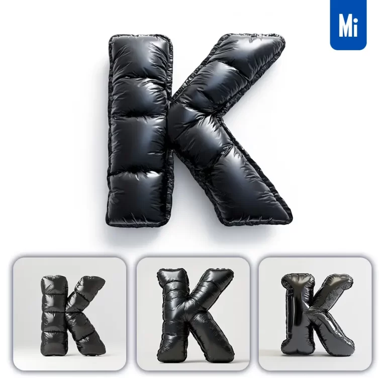 midjourney prompt K letter black inflated balloon 3D photography