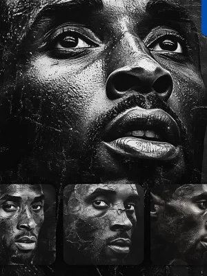 Midjourney Prompt Kobe Bryant Basketball Player Nba Face Black And White Photography