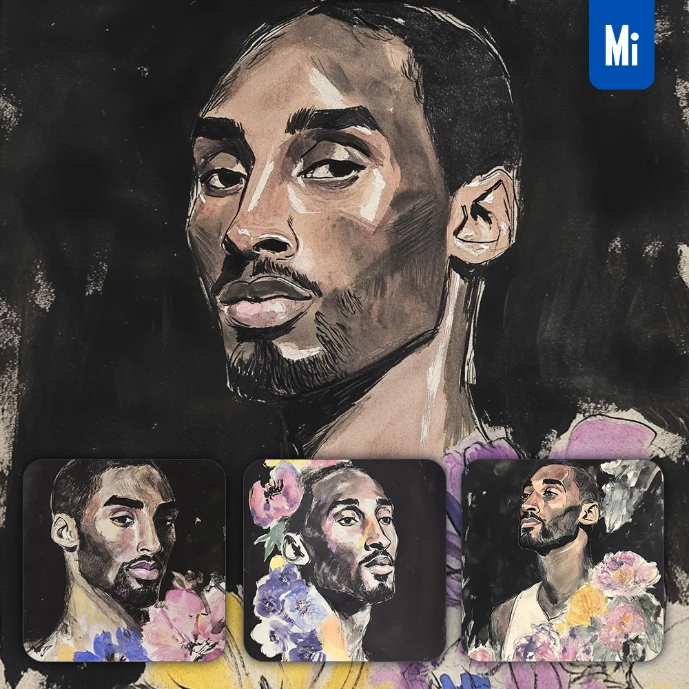midjourney prompt Kobe Bryant head flower portrait drawing colorful painting