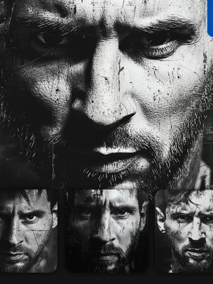 Midjourney Prompt Lionel Messi Face Black And White Texture Photography