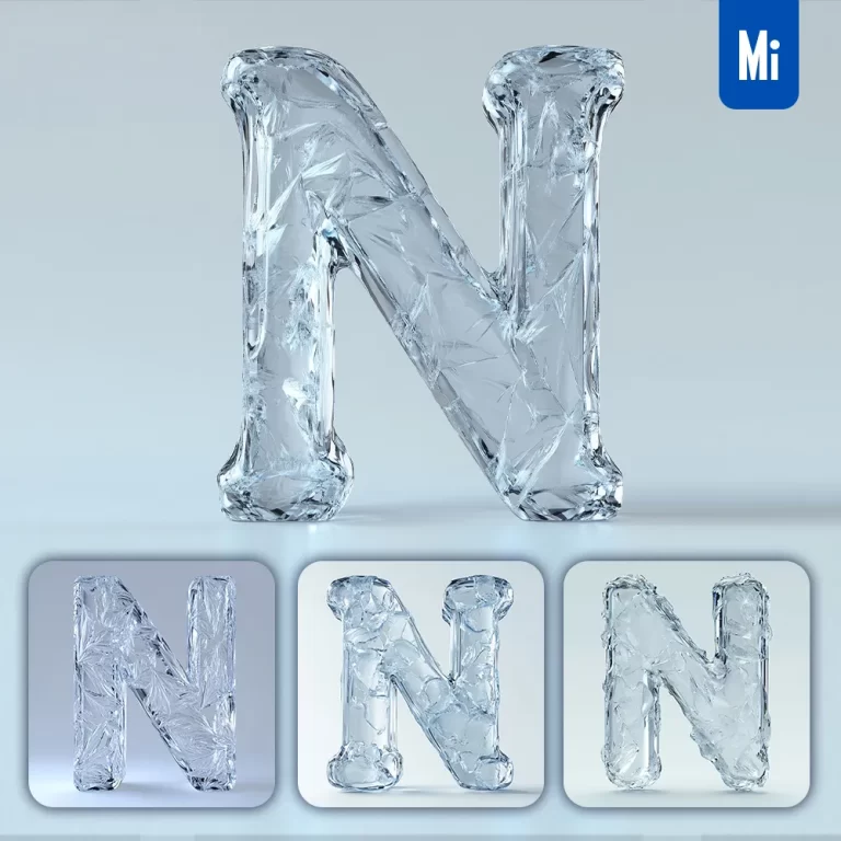 midjourney prompt N letter ice transparent 3D frozen