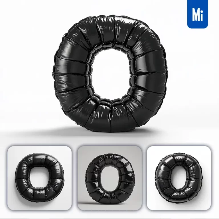 midjourney prompt O letter black inflated balloon 3D photography