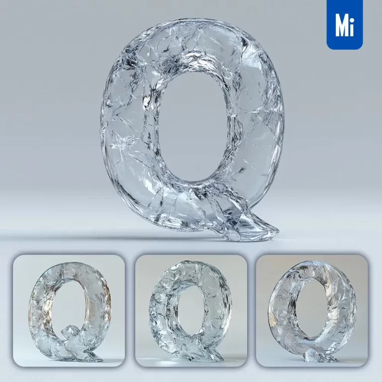midjourney prompt Q letter ice transparent 3D frozen