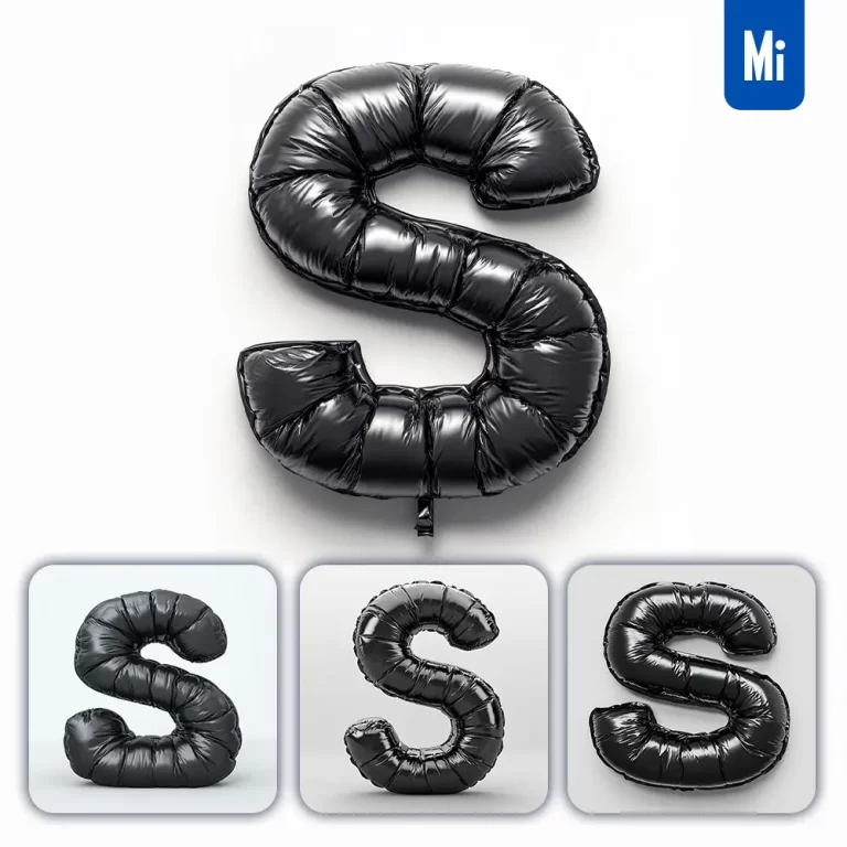midjourney prompt S letter black inflated balloon 3D photography