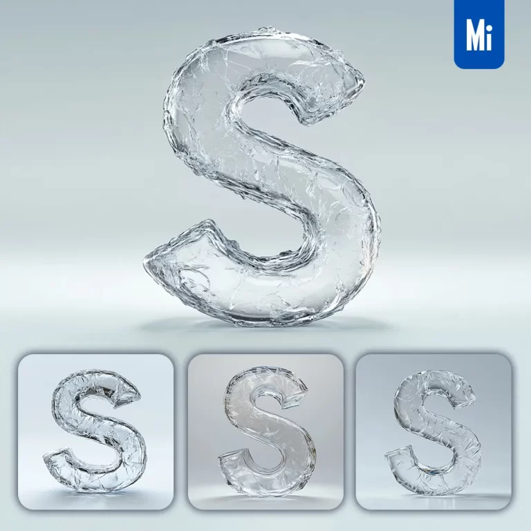 midjourney prompt S letter ice transparent 3D frozen