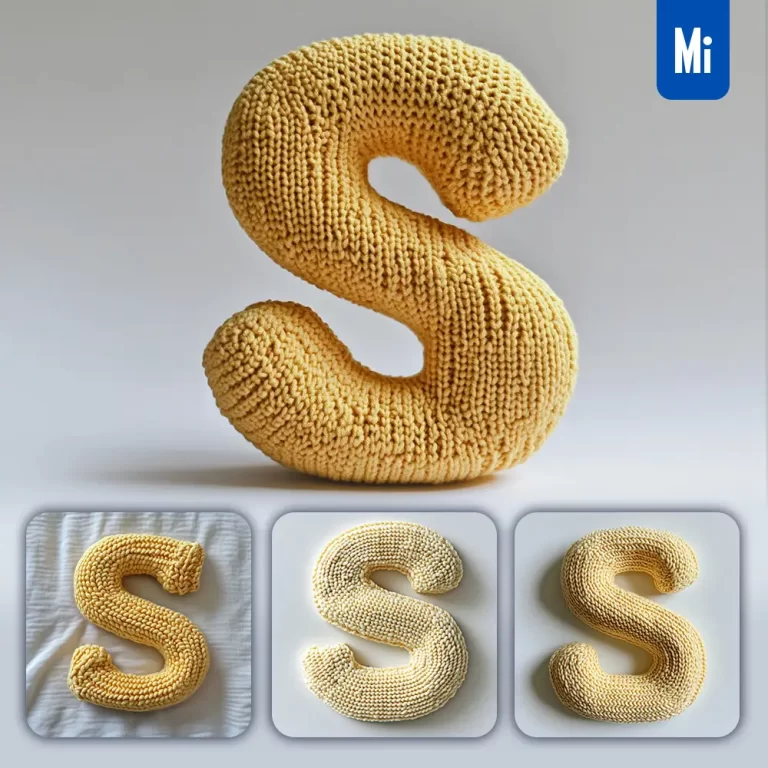 midjourney prompt S letter yellow knitted fabric 3D photography