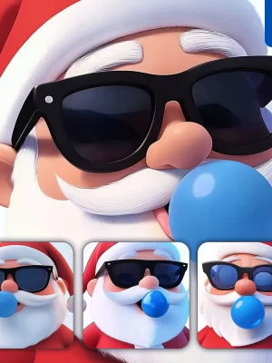Midjourney Prompt Santa Claus Bubble Gum Ball Sunglasses Cartoon 3d Face Illustration