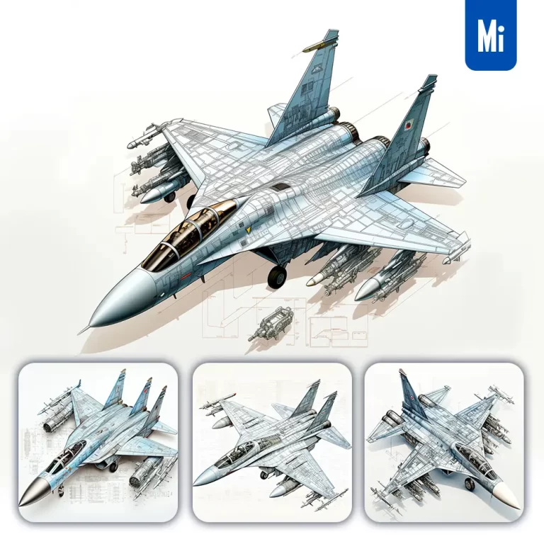 midjourney prompt Su-27 Flanker fighter jet breakdown drawing illustration
