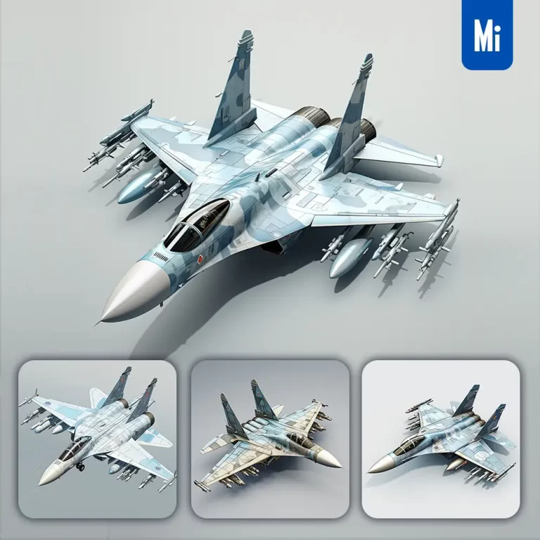 midjourney prompt Su27 Flanker fighter jet Aerospace Forces 3D model illustration