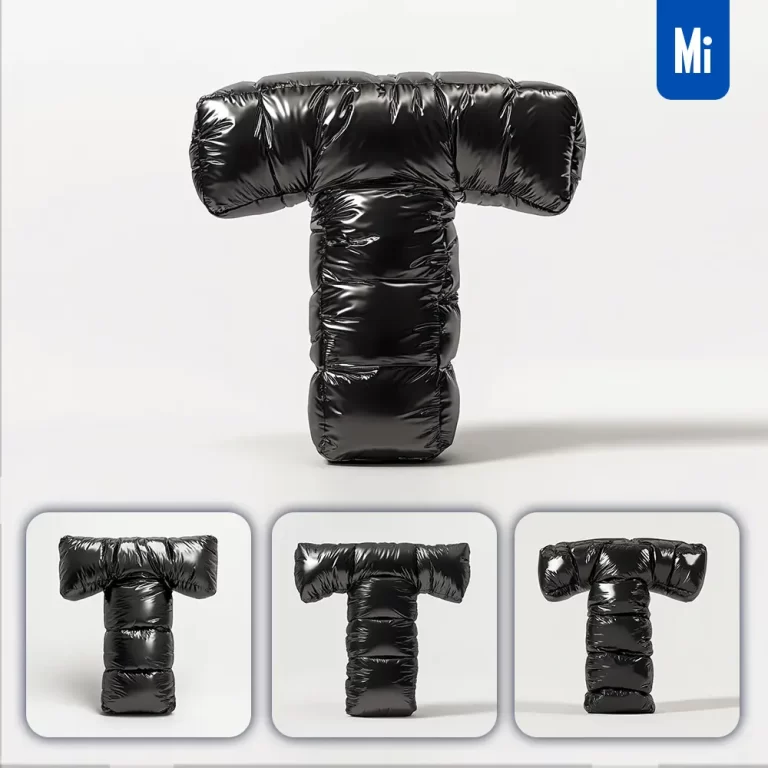 midjourney prompt T letter black inflated balloon 3D photography