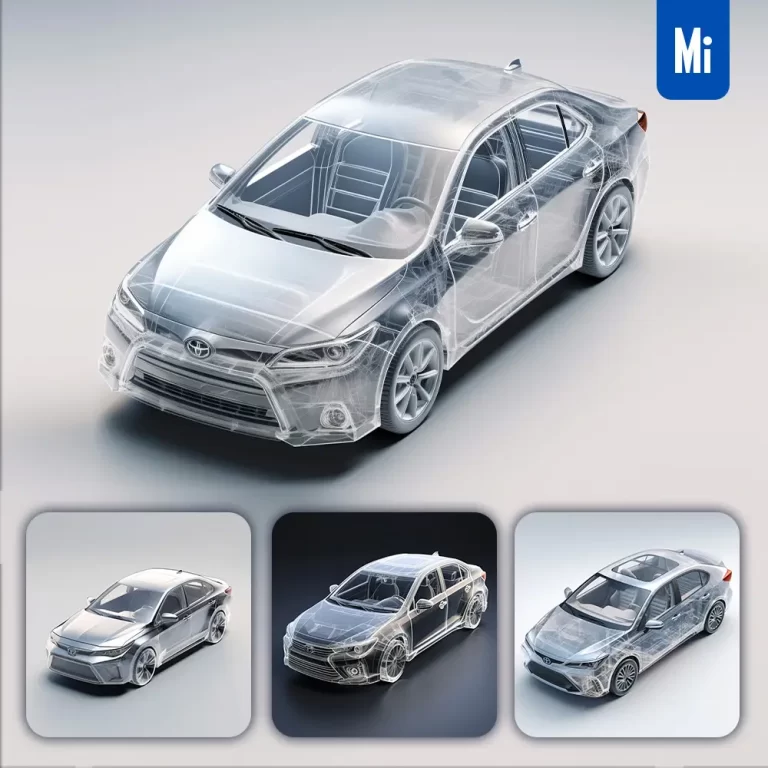 midjourney prompt Toyota corolla translucent 3D illustration