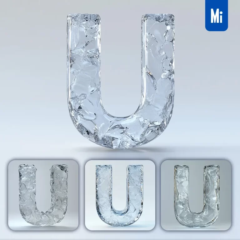 midjourney prompt U letter ice transparent 3D frozen