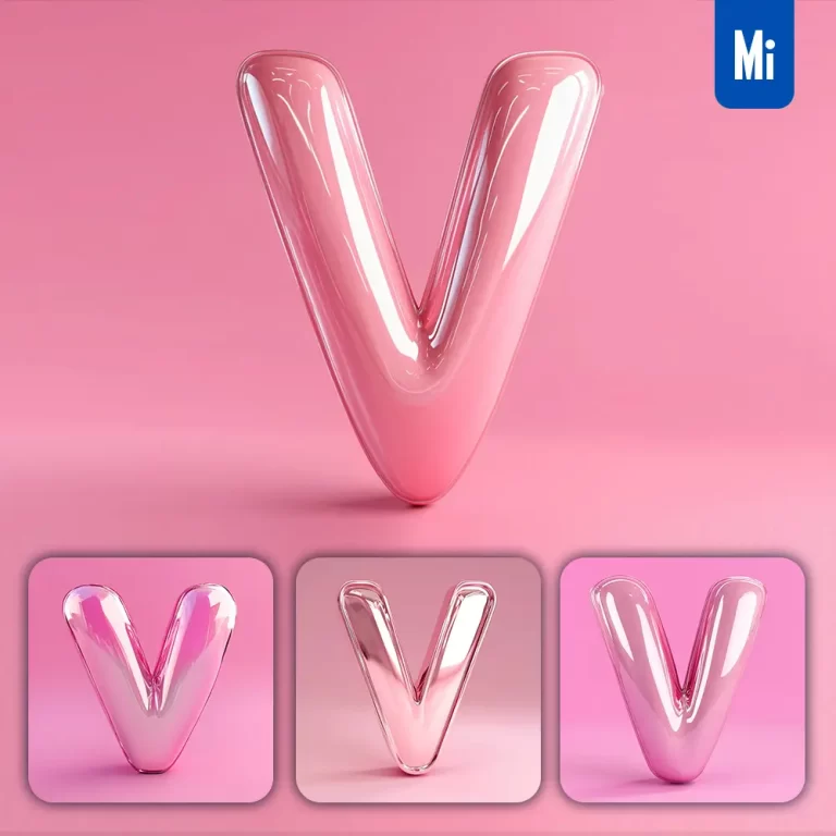 midjourney prompt V letter pink 3D smooth C4D