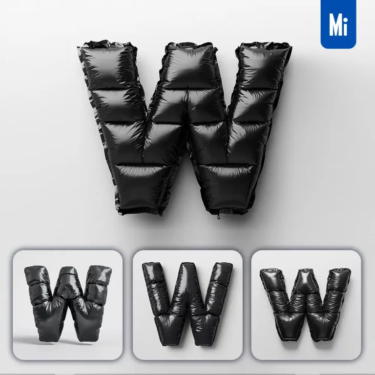 midjourney prompt W letter black inflated balloon 3D photography