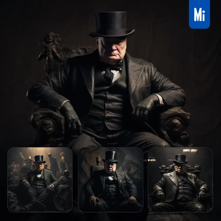 midjourney prompt Winston Churchill UK Prime Minister dark portrait 3D sculpture